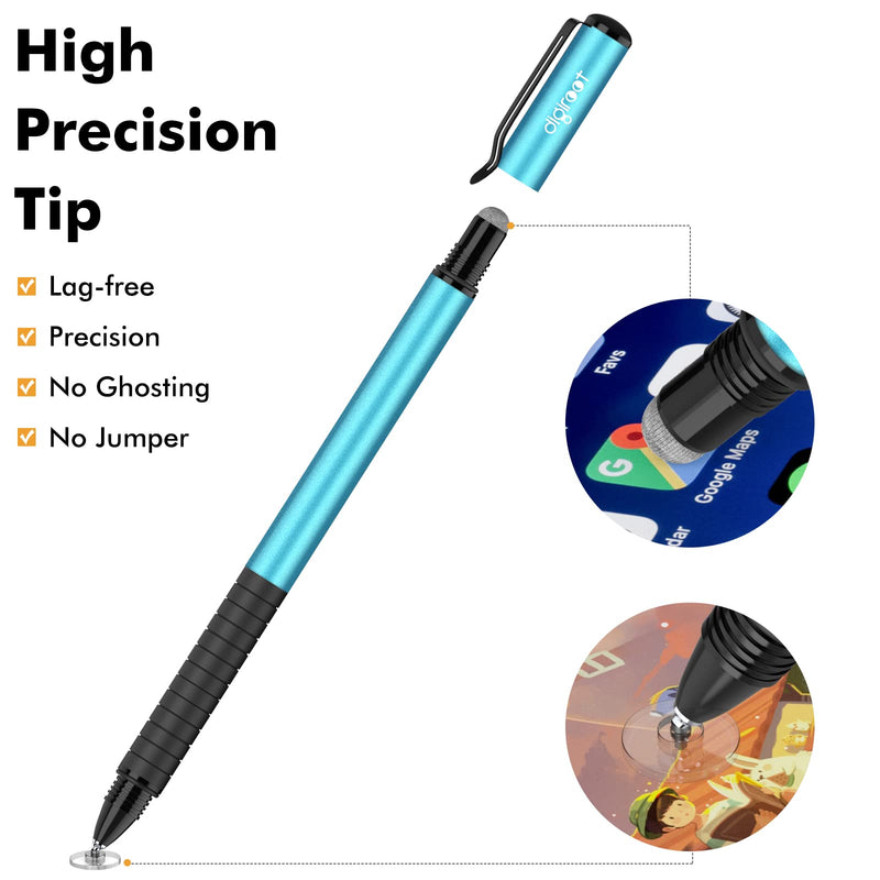 Digiroot Universal Stylus,[2-in-1] Disc Stylus Pens for All Touch Screens Cell Phones, iPad, Tablets, Laptops with 6 Replacement Tips(4 Discs, 2 Fiber Tips Included) - (Blue) Blue