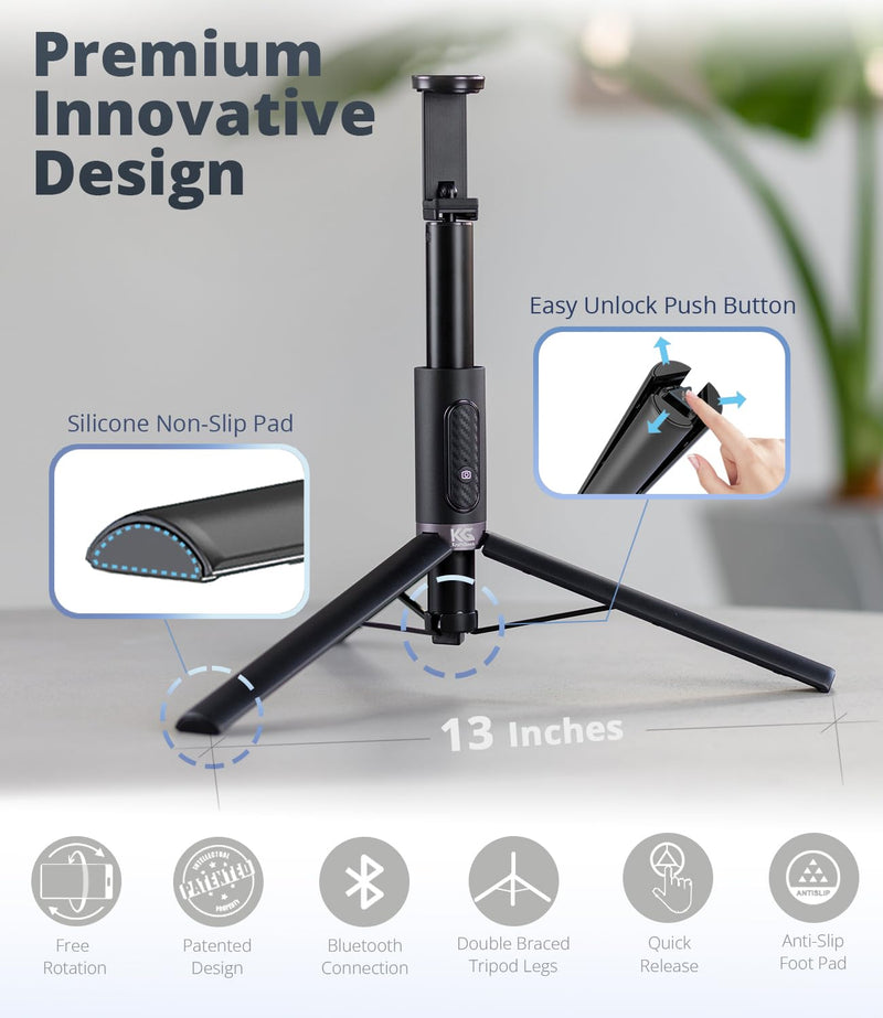 62" Selfie Stick Tripod for iPhone and Android, Portable Travel Phone Tripod with Remote for Video Recording, Extendable Tripod Stand for iPhone 15 Pro Max & Samsung Galaxy S24/S23 Ultra 62 Inch Black
