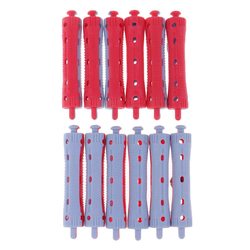  [AUSTRALIA] - zalati Perm Rods Hairdresser Curlers Salon Beauty Care Hairstyling Hairdressing 12pcs/ Set - 7 x 1.5 cm Red & Grey (Pack of 3) 1 count (Pack of 3)