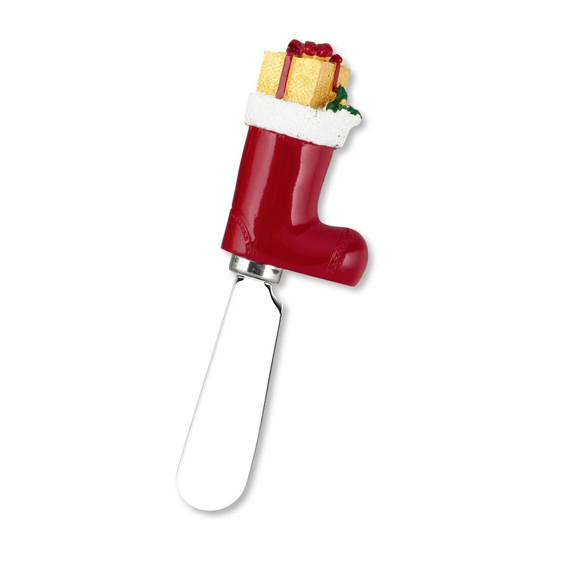 UPware Christmas Themed Cheese Spreaders, Hand-Painted Resin Handles with Stainless Steel Blades for Spreading Cream Cheese, Butter, and Jam, Assorted Designs, Set of 4