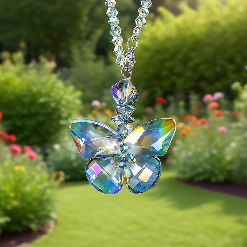 H&D HYALINE & DORA Crystal Glass Butterfly Car Key Charm Mirror Hanging Ornaments Gift (Butterfly-1) Rainbow Butterfly