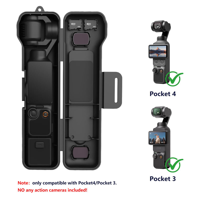 Hard Travel Carrying Case Compatible with DJI Pocket4/3, 4 Cpl/Nd Filter Storage Slots and 2 Storage Card Slots, Screen Gimbal Protection with Wrist Strap Black