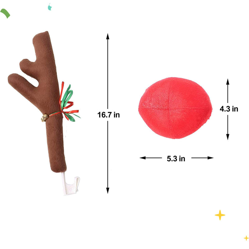 Car Christmas Decoration, Car Reindeer Antlers and Nose Set, Brown Christmas Reindeer Car Costume Christmas Antlers for Truck SUV Car Decor,Xmas Gift Set