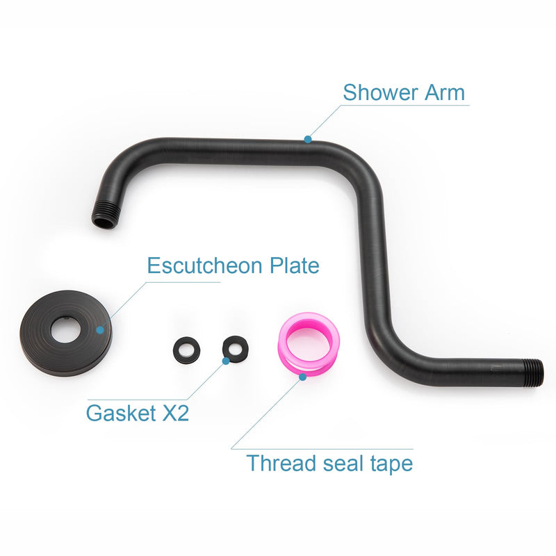 OFFO Shower Head Extension Arm 13 in, Oil Rubbed Bronze S Shaped High Rise Extender with Flange Shower Head Pipe Arm