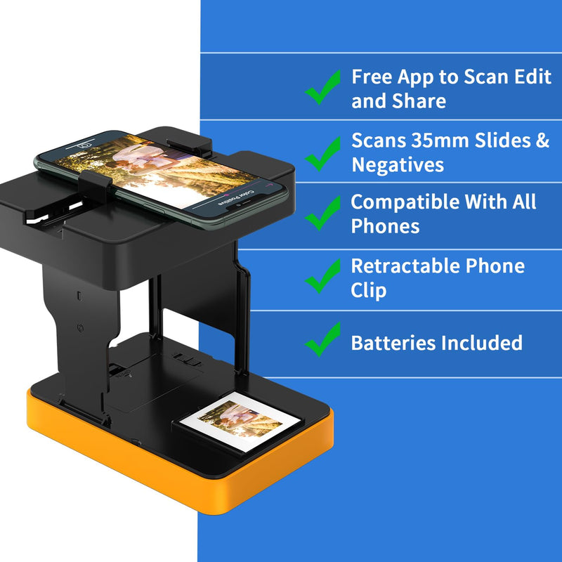DigitConvert 35mm Mobile Film and Slide Scanner Converts Slides to Digital | Digitize 35mm old slides and negatives via smartphone. Battery-powered, portable film viewer for old photos