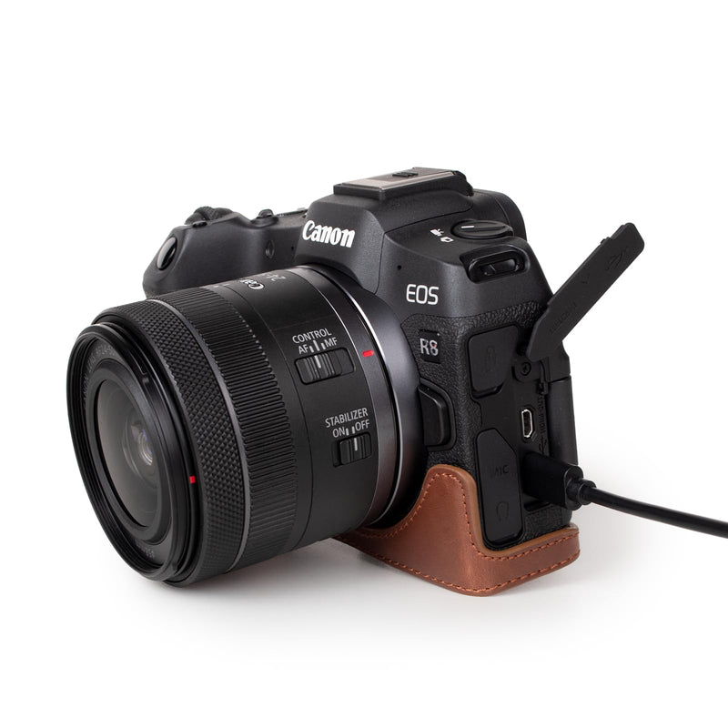 Rieibi EOS R8 Case - Vintage PU Leather Camera Case for Canon EOSR8 Digital Camera - Protective Grip Case for Canon EOS R8 - Coffee