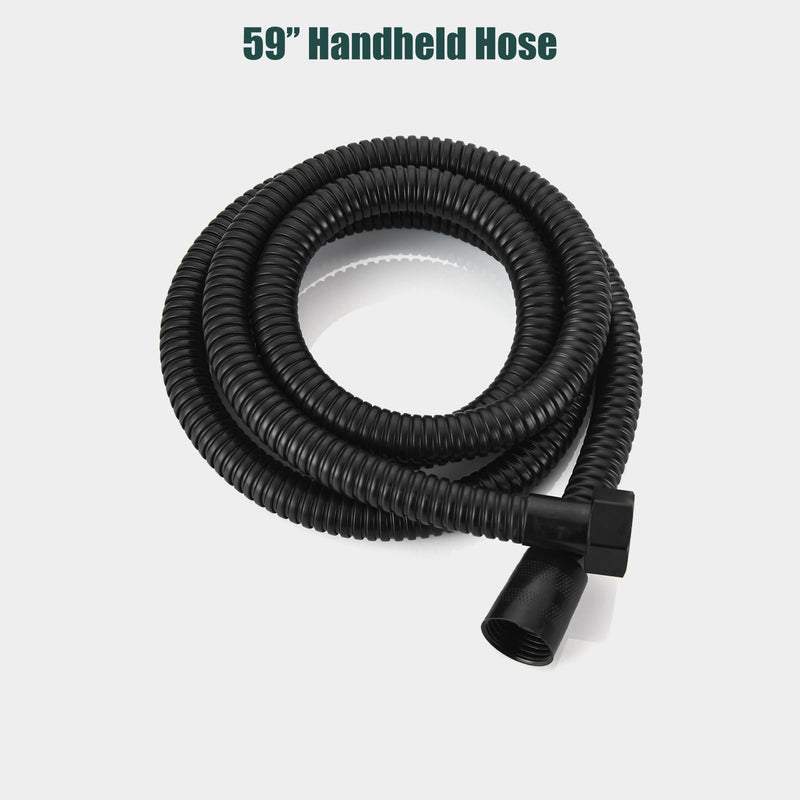 Heyalan SUS304 Stainless Steel Handheld Shower Wand High Pressure Luxury Shower Set High Flow Rectangle Hand Shower Spray with Wall Connector Holder and hose, Straight Style Matte Black