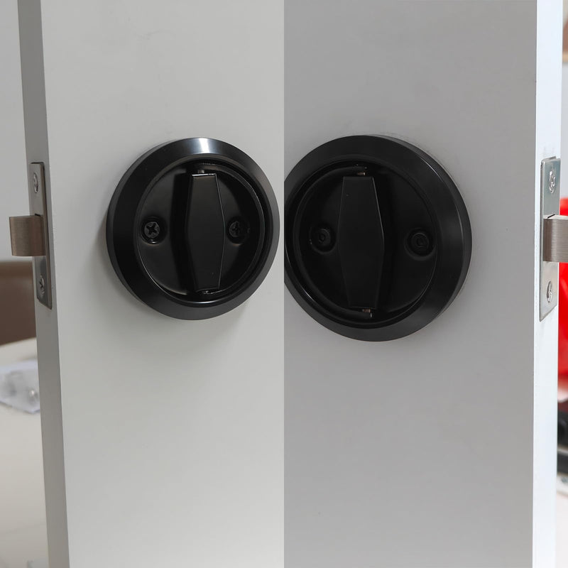 Flat Door Knob, Flush Mount Low Profile Door Knob, Stainless Steel Round Recessed Door Knob, Hidden Cup Door Knob, Pocket Door Knob Without Keys for Space Saving(Black)