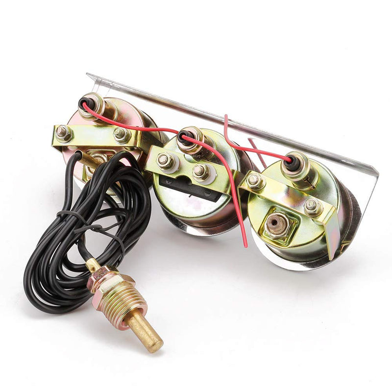 2" 52mm Chrome Panel 3in1 Car Meter Oil Pressure Fahrenheit Water Temp Ammeter Triple Gauge Kit Set White Face