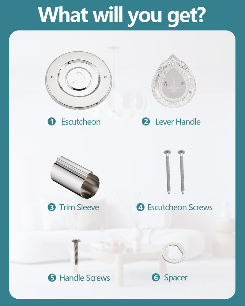 Shower Faucet Trim Kit Compatible with Moen Fit Chateau Valve Only, Pull-on Push-off Design Knob Handle, Chrome