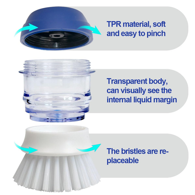 CELOX 2 Pack Dish Brush with Soap Dispenser for Kitchen Cleaning, Kitchen Brush for Dish Pot Pan Sink Cleaning White and Blue Brush