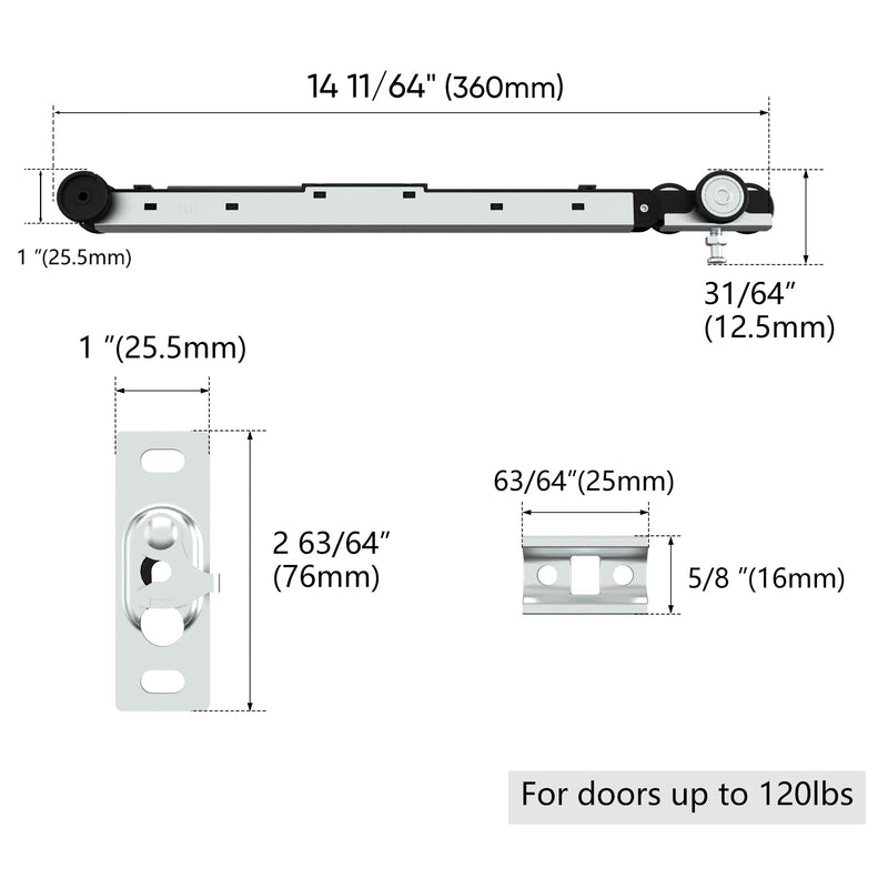 JUBEST Pocket Door Roller with 120LBS Soft Close Mechanism, Two-Way Soft Close, Three-Wheel Pocket Door Hanger, Double Sided Pocket Door Hardware
