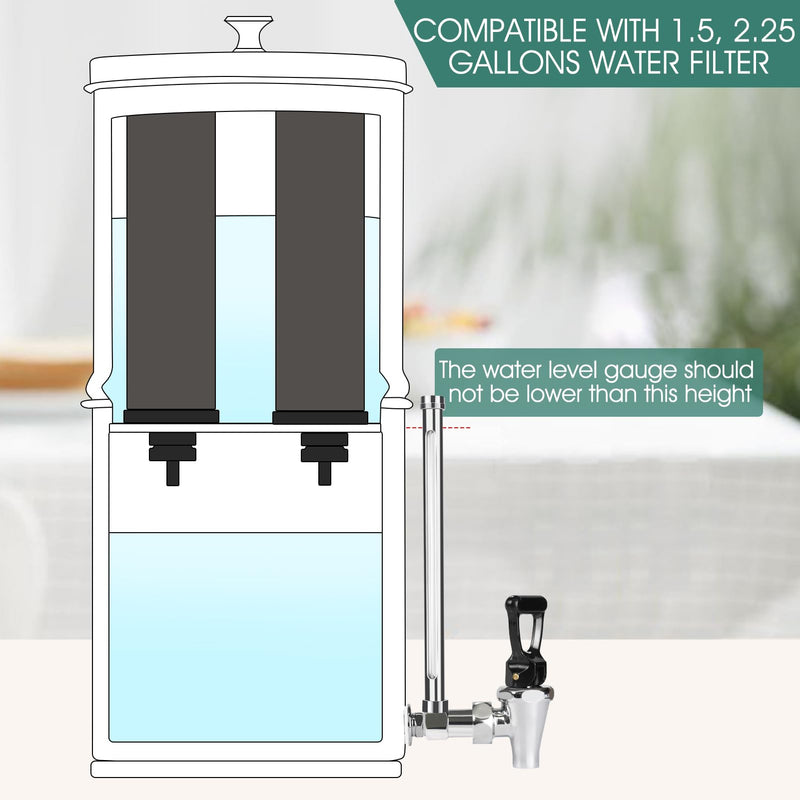 Sight Glass Spigot for Berkey Water Filter Gravity-Fed System,10"Inside Brass Sight Glass Clear View Water Level View Stainless Steel Spigot for Berkey&Waterdrop Alexapure Purewell Gravity Filter Tank