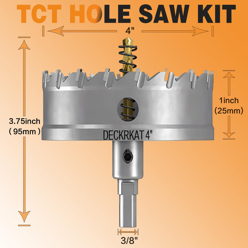 4" TCT Hole Saw for Hard Metal, Heavy Duty 100mm Tungsten Carbide Tipped Hole Cutter with Spring-Loaded Pilot Drill Bit for Stainless Steel, Metal, Iron, and Plastic 4" (100mm)