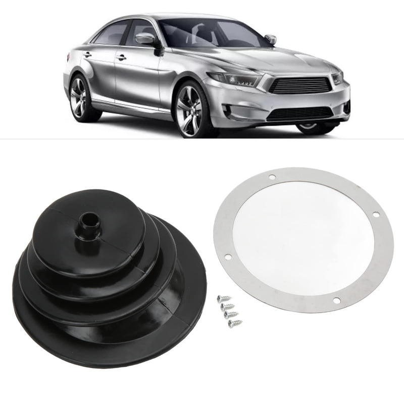 Gear Shift Boot Cover and Plate Kit - Universal Replacement Dust Cover for Car Automotive Clutch - Black Rubber Round Handbrake Lever Boot