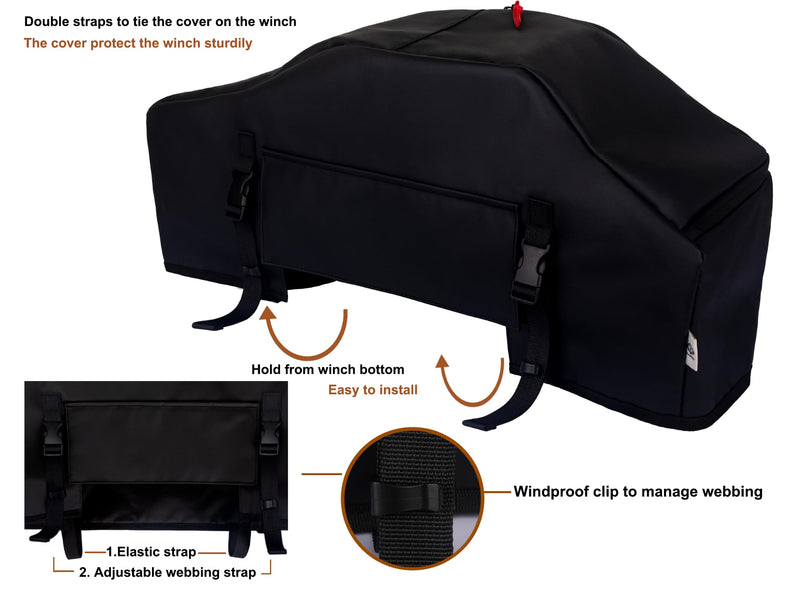 Winch Cover, High Quality UV-resistant Waterproof Winch Protective Cover, Indoor/Outdoor Winch Accessories, Weather Resistant Dust Cover for Electric Winches 8000-12000 lbs up to 13500 lbs (black) Portable Winch Cover