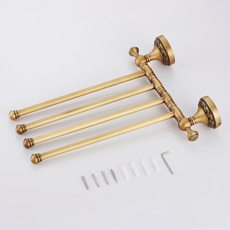 Wall Mounted Bathroom Folding Towel Rack, 4 Towel Bars Antique Brass Pattern Carving,Brushed Bronze Folding 4 Towel Rack