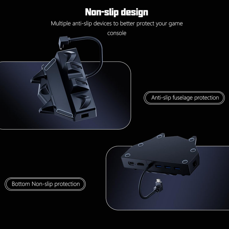 Docking Station for ROG Ally/Steam Deck/Lenovo Legion Go,6-in-1 Dock with HDMI 2.0 4K@60Hz Gigabit Ethernet 3 USB-A and USB-C 3.0 Charging Compatible with ROG Ally/Steam Deck/Lenovo Legion Go