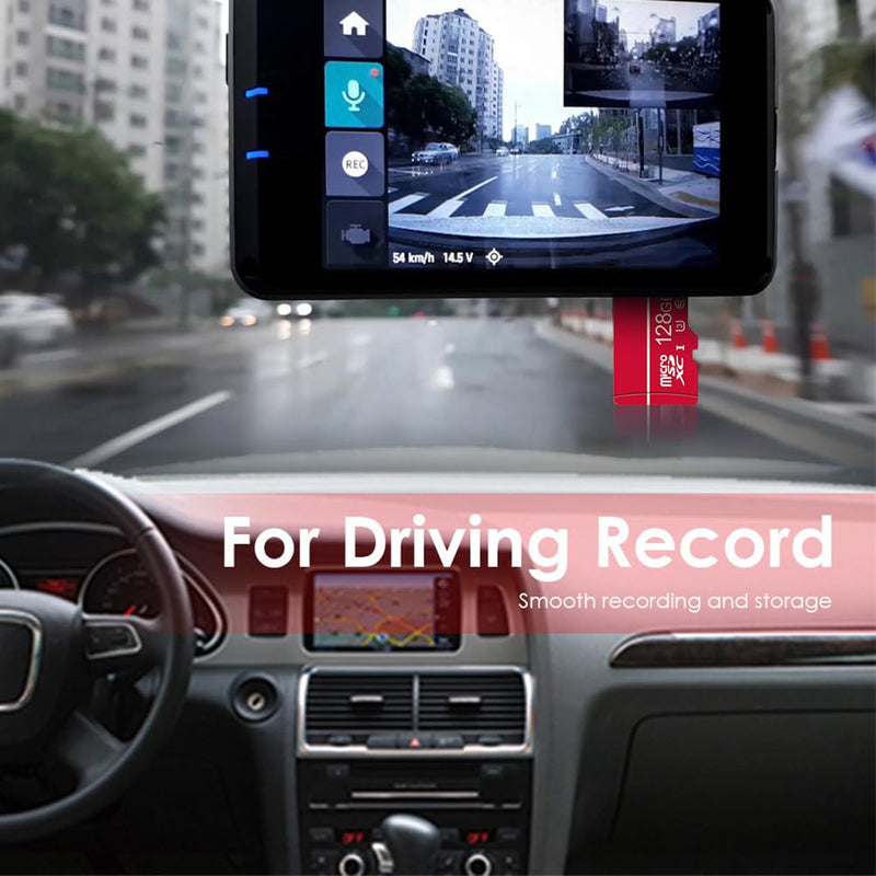 128GB Micro SD Card C10 U3 V30 A2 4K Video for Dash Cam Security Camera Smartphones Tablets & Gaming, High Speed Memory Card （Red