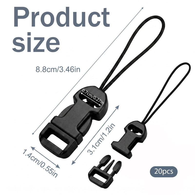 20Pcs Quick Release Camera Strap, Black QD Loops Connector Adapter Camera Quick Release Lanyard Clip Compatible for All Compact Digital Cameras Binoculars Drone Remote Control and USB Stick