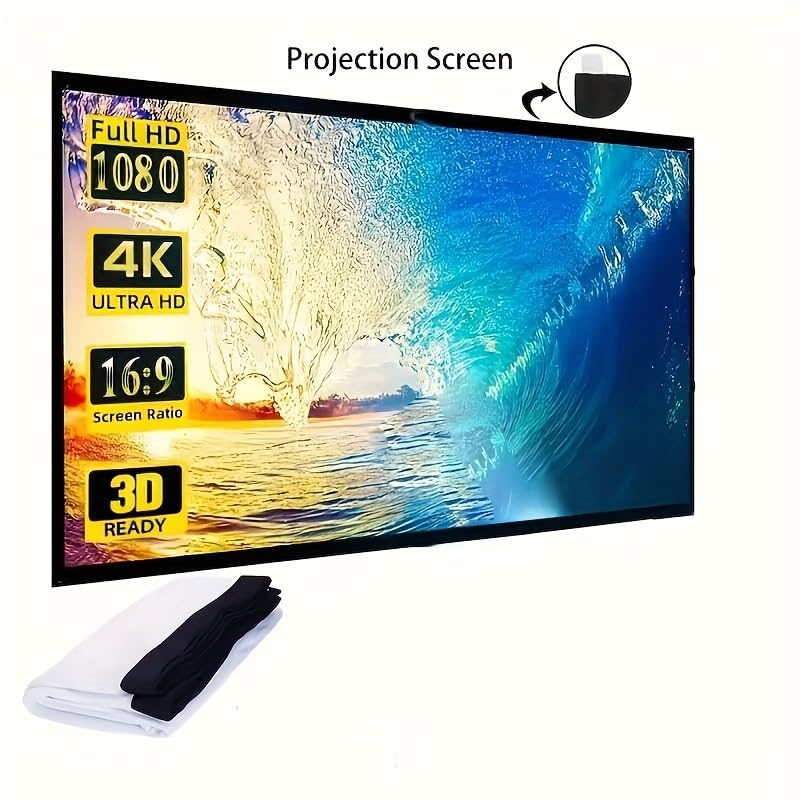 Multi-Size 60/84/100/120 Inch 4K Projector Display Screen, Portable Fold Washable Wrinkle Resistant Wall Screen for Home Theater & Business Presentation (100inch) 100inch