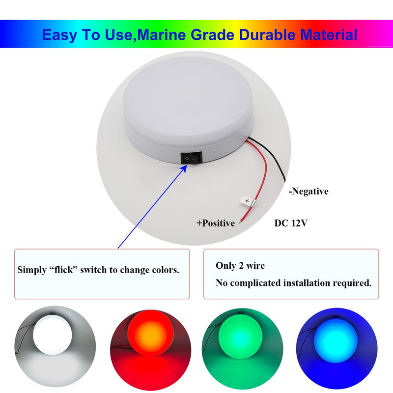 Marine Boat Dome Lights, 5.5 Inch RGBW LED Cabin Light with Toggle Switch, 12V Boat Interior Light with Surface Mount