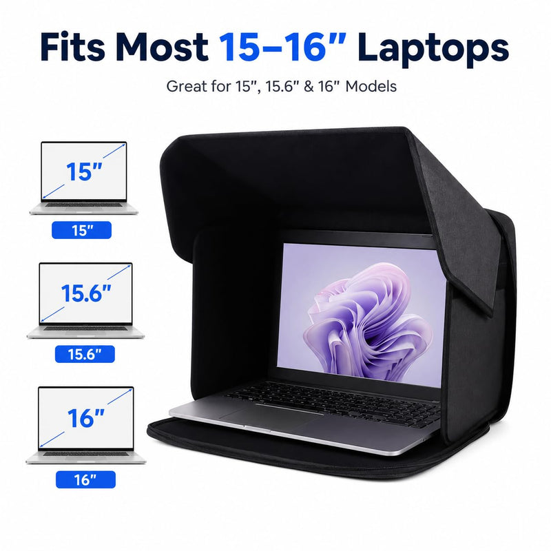 Laptop Sun Shade for 15-16 Inch Laptops, Foldable Laptop Glare Shield Privacy Hood, Portable Computer Sunshade Cover Bag for Outdoor Work, Patio, Travel, School, Office, Black 15-16inch