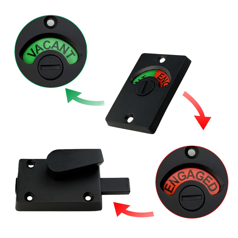 Vacant Occupied Bathroom Lock, Zinc Alloy Latch Indicating Lock Bathroom Door Privacy Lock Indicator Bolt Vacant/Engaged Bathroom WC Public Restroom Toilet Privacy Partition Door Lock Latch (Black) Black