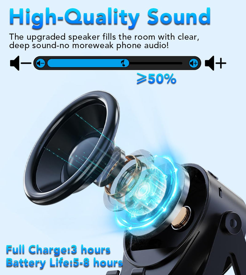 Bluetooth Speaker, 4-in-1 Wireless Induction Speaker & RGB Light Stand Multi-Functional Phone Stand Instant-Connect Stereo Sound, 360° Adjustable Holder for iPhone/Android/iPad/Samsung