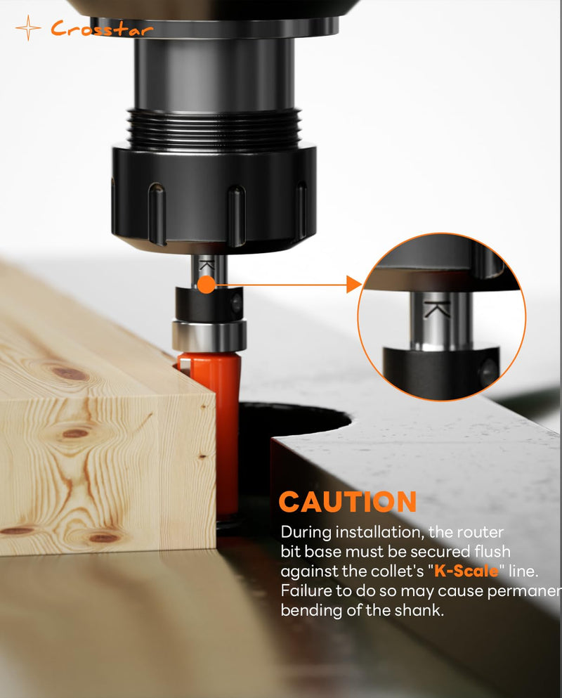 Crosstar 4Pcs Flush Trim Router Bit Set 1/4" Shank, Top & Bottom Bearing, Carbide Template Guide Bits for Woodworking - 1/2" Diameter, 3/4", 1", 1-1/4", 1-1/2" Cutting Length with Wrenches & Bearings