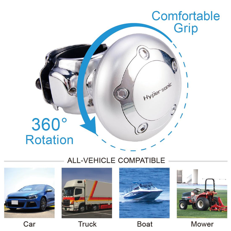 Hypersonic Vehicle Power Handle Car Steering Wheel Spinner Accessory Knob Universal Fit for Car (Silver)