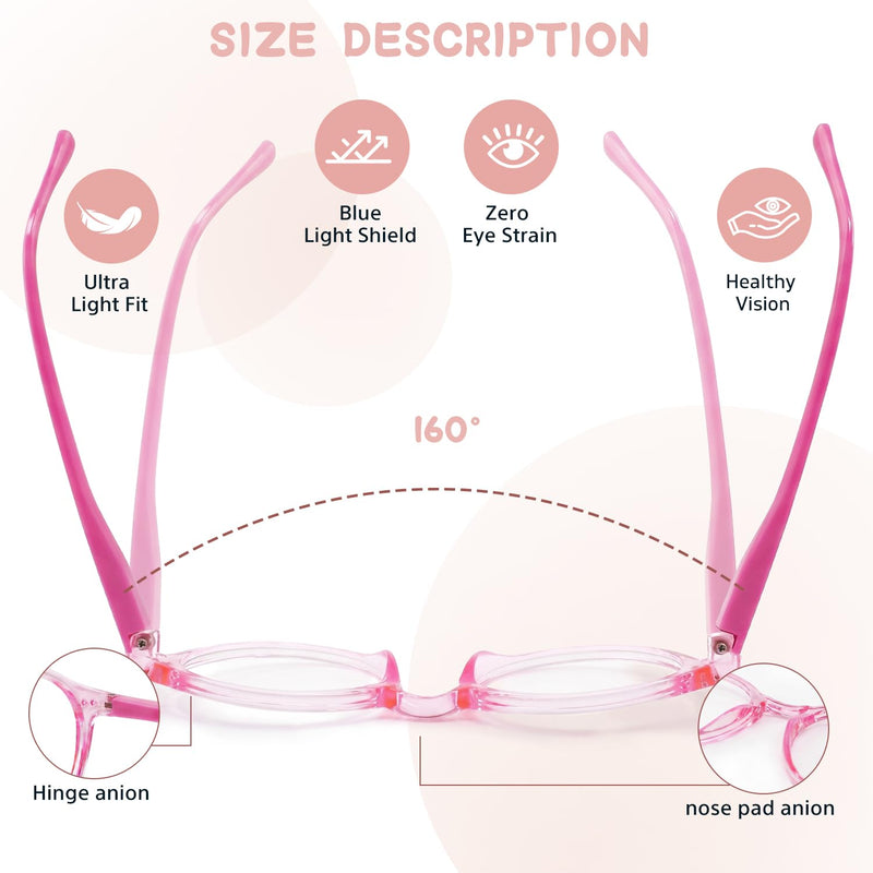 3 Pack Kids Blue Light Glasses, Lightweight Round Frame 6-15 | Blue Light Glasses for Kids girls and boys, Toddler Kids Clear Eye Glasses UV400, Fake Glasses Crystal Purple + Pink + Clear Aged 6-15 3