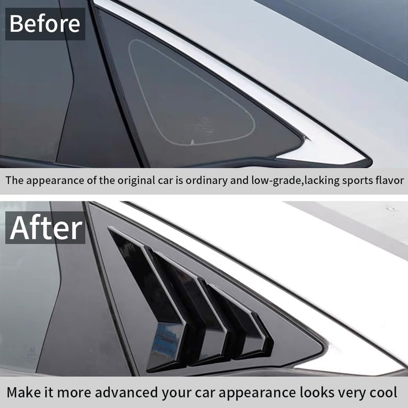 for Honda 11th Gen Civic Sedan 2022 2023 2024 2025 Rear Side Racing Style Window Louver Decorate Cover Rear riangular Air Vent Window Blinds Auto Accessories (Bright Black) Bright Black