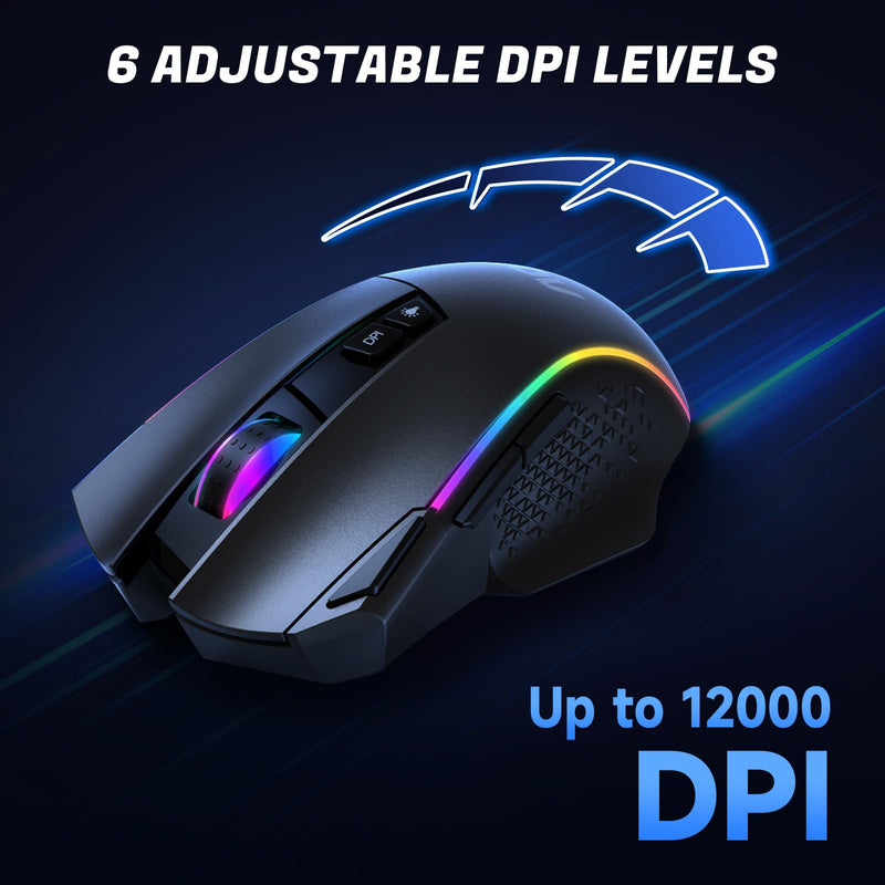 AOC GM401 Wireless RGB Gaming Mouse, 12000 DPI, Rapid-Fire Shotcut, 70Hrs | 2.4GHz Cable-Free 0 Delay /Bluetooth 5.0/USB-C Wired, Remapping Keys, Vibing Backlight, Ergonomic Comfort, Fits for FPS Gamer Black