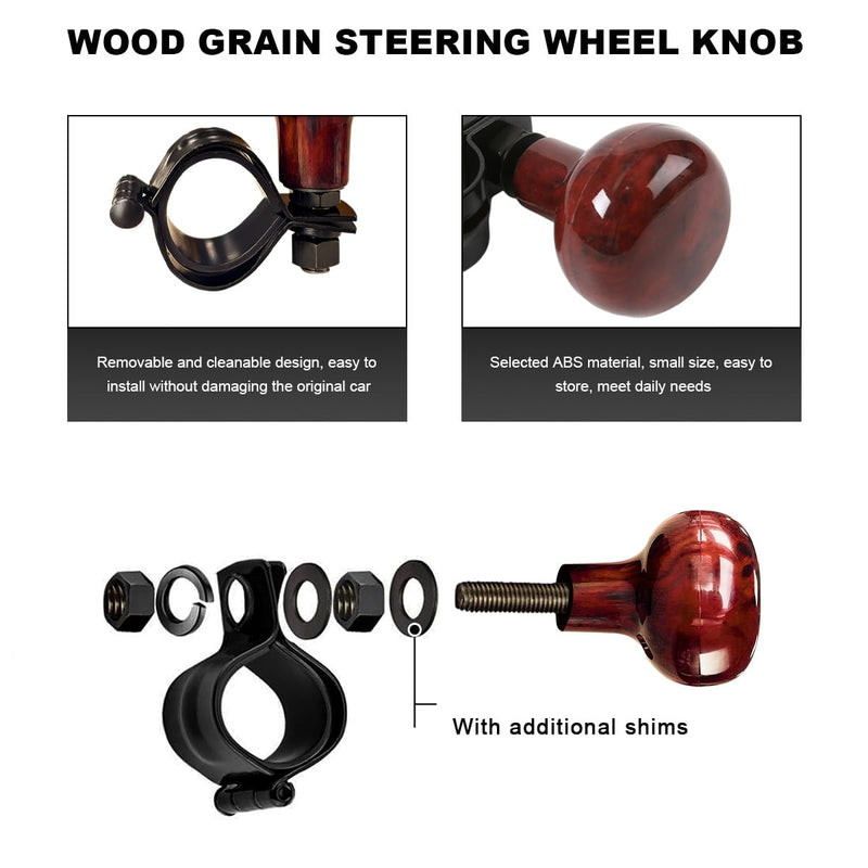 Woodgrain Steering Wheel Spinner Knob, Smooth Turning Assist Grip Ball Driving Power Handle Spinner, Universal Steering Wheel Knob for Car Semi Truck Tractor Boat