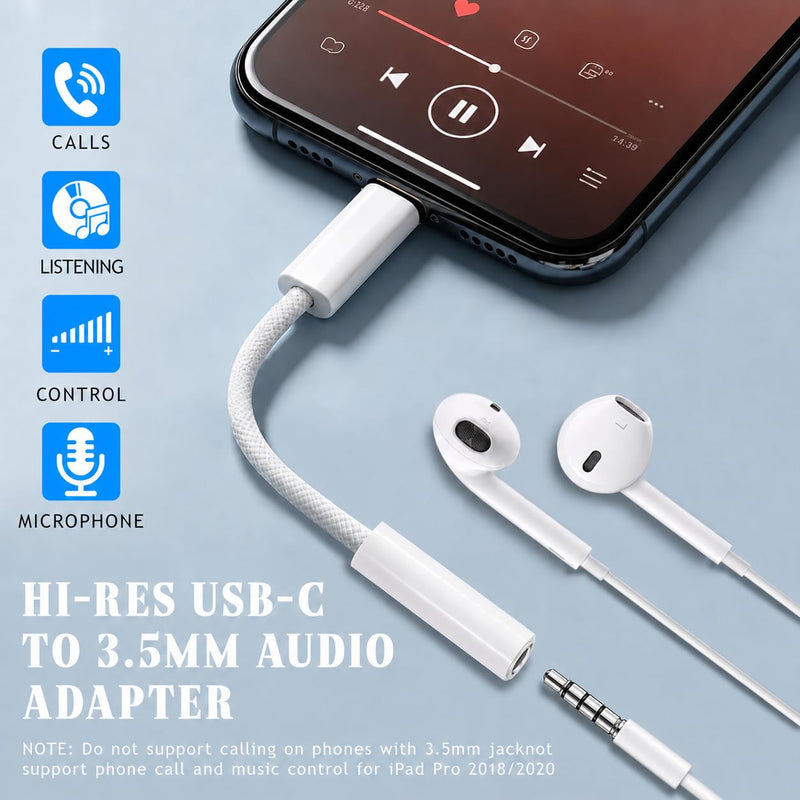 USB Type C to 3.5mm Headphone Adapter, 2 Pack Aux Audio Dongle for iPhone 17/16/15, iPad Pro, Samsung S23/S22/S21, MacBook Braided Cable
