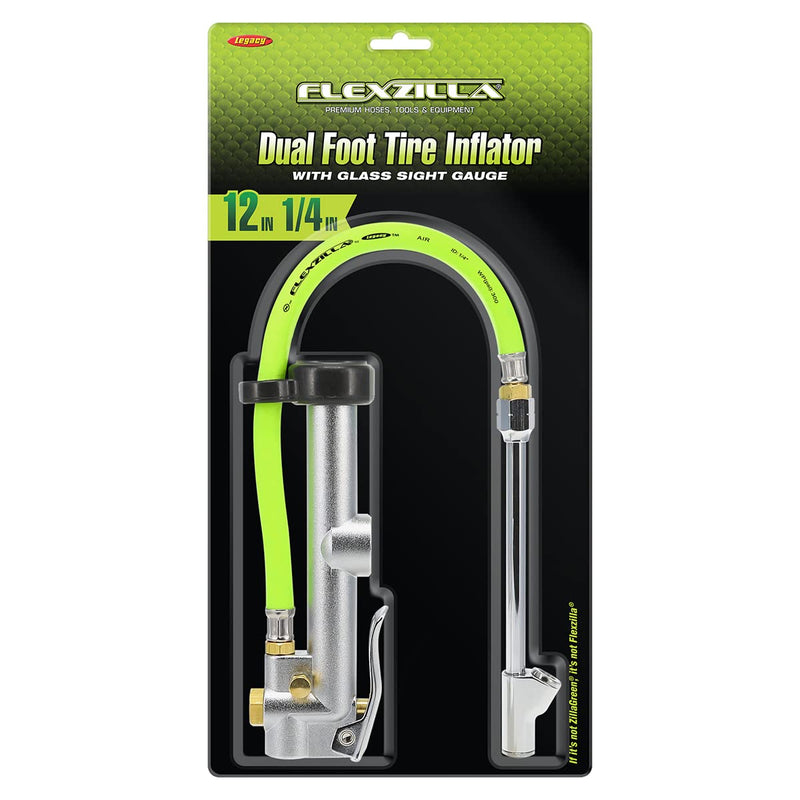  [AUSTRALIA] - Flexzilla Dual Foot Tire Inflator with 12" Hose Glass Sight Gauge (10 to 120 psi)