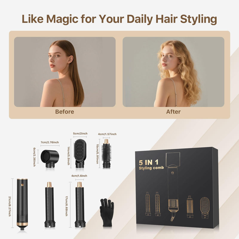 Sendowtek 5 in 1 Hot Air Styler Brush 1000W Hairdryer and Curler | Multi Tool Brush Curler, 3 Level Heat Comb for Rotating Straightening Volumize, Hot-Air Auto Wrap Styling Tool for Women