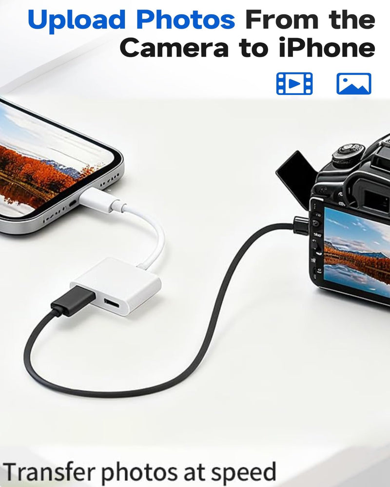 Apple Lightning to USB Camera Adapter with Charging Port for iPhone | MFi Certified USB 3.0 Female OTG Adapter Compatible with iPad, Support SD Card Reader, USB Flash Drive, Keyboard, Mice, Mouse