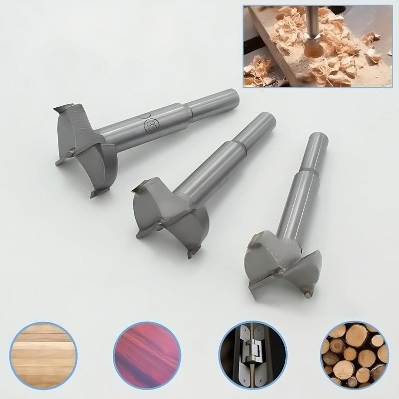 Forstner Drill Bit Set 15-35mm 16 Pcs, Carbide Forstner Bits High Speed Steel Wood Tool Punching Bit Wood Slabs Flat Wing Drilling Hole Hinge Cemented Carbide Drilling Counterbore DC01