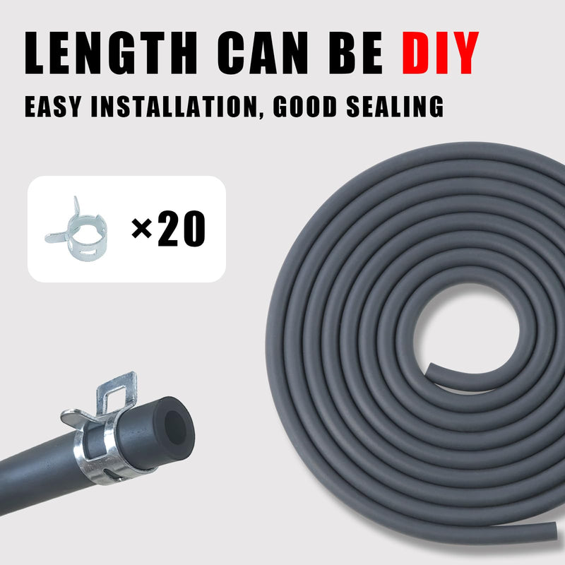 10 Feet 3/16 Inch ID Fuel Line Hose Compatible with Honda Champion Predator Briggs & Stratton Kohler Kawasaki Small Engine Generator Kart Minibike Rubber Fuel Hose with 20 Clamps 3/16" ID-10ft