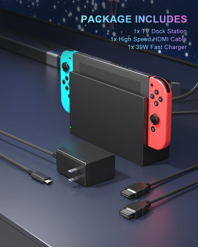 Dock Station for Switch/Switch OLED, Replacement 3-in-1 TV Dock Set with Original IC Module, AC Charger & High-Speed HDMI Cable for 1080P HD Output & Console Charging（Not Compatible with Switch 2）