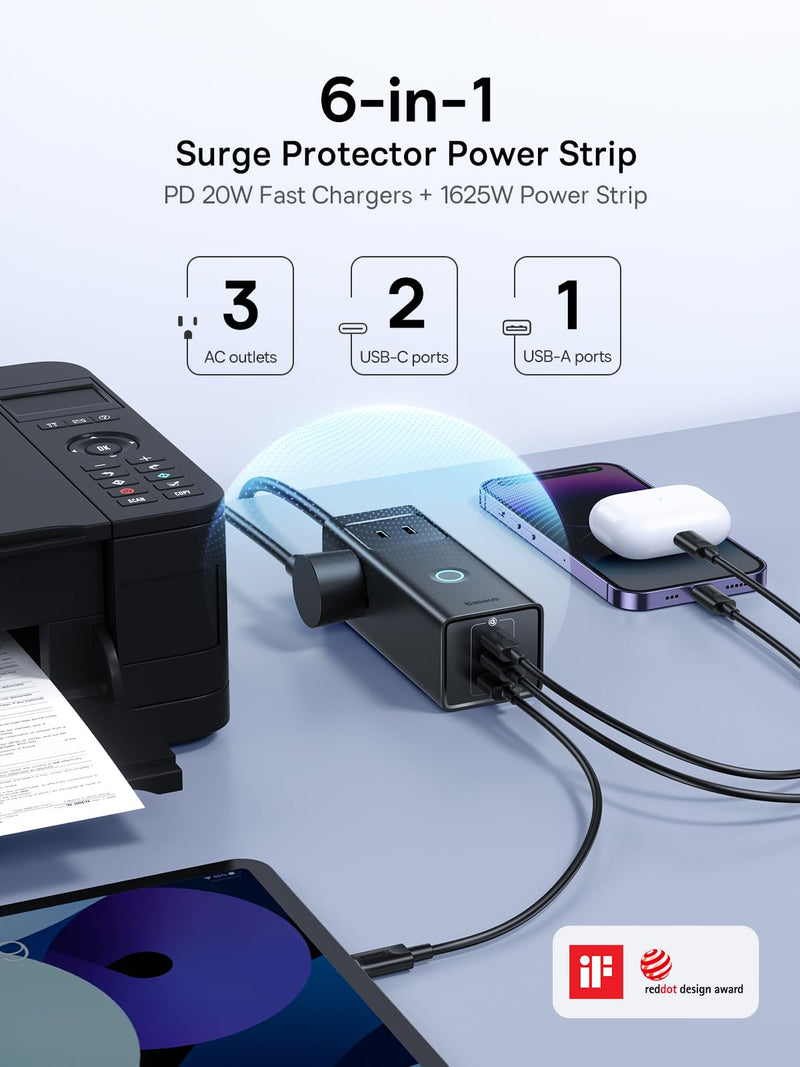 Baseus USB C Hub Multiport Adapter 7 in 1 & Power Strip 20W