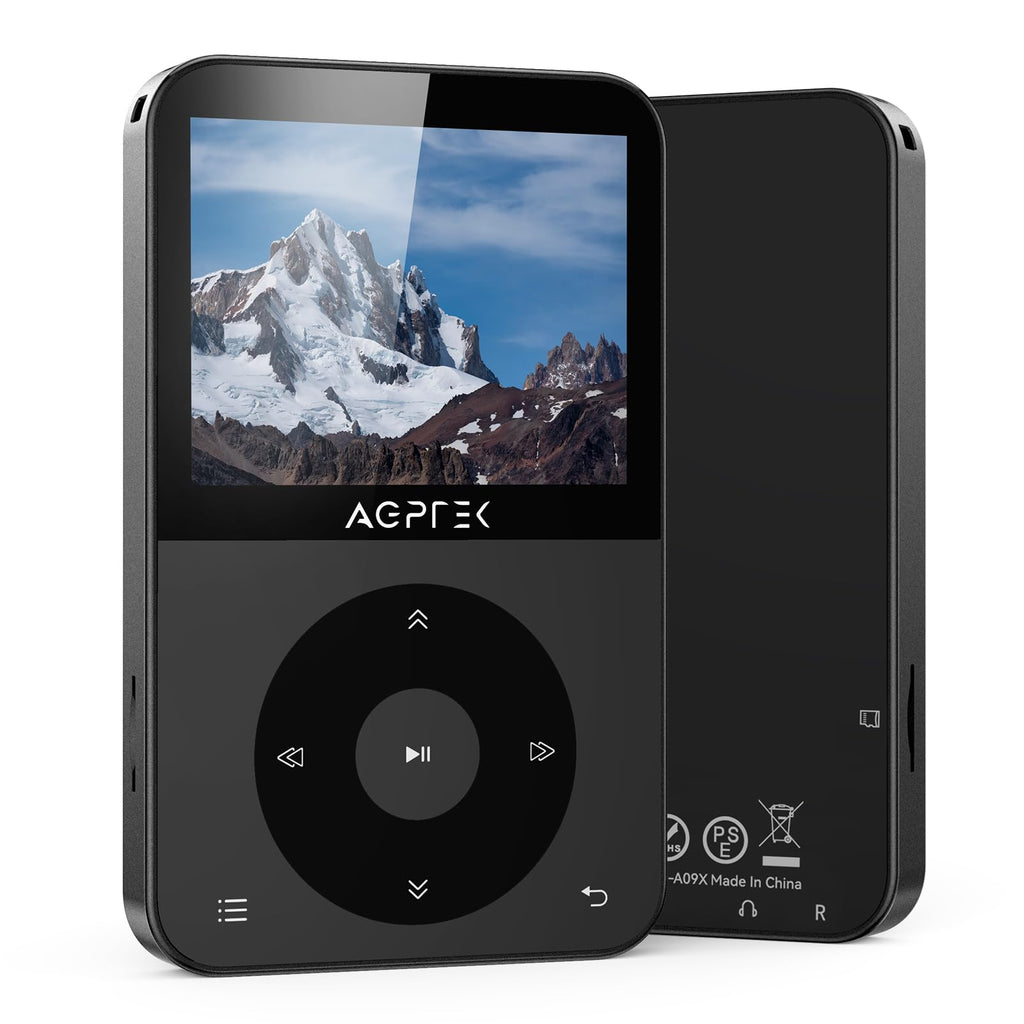 AGPTEK 64GB MP3 Player with Bluetooth, 2.3'' Horizontal Screen Classic Multifunctional Music Player with Speaker, FM Radio, Model: A52, Black