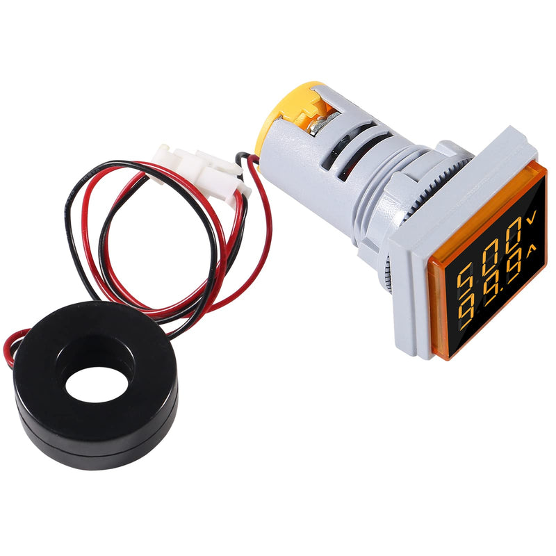AITRIP 2Pack LED Display Voltmeter, Square Dual Display Voltmeter and Ammeter LED Digital Voltage Gauge AC 60-500V 0-100A Current Meter Indicator Yellow