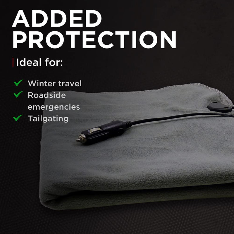Schumacher Electric SA877 Heated Polar Fleece Lap Blanket for Emergencies, Road Trips, Camping, and Tailgating, Plugs into 12V DC Accessory Outlet, 12 Volt DC, 64-Inch Cord, Blue, 1 Unit 27.5" x 43" Gray