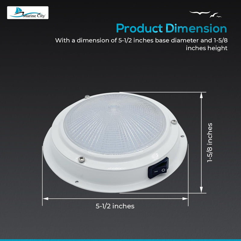 MARINE CITY LED Dome Light, 304 Powder-Coated Stainless Steel, Long Battery Life,5-1/2 inches, 12V, Warm White Light, Ideal for Boats, Yachts, and RVs