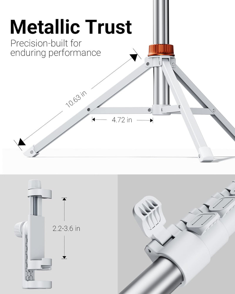 VIMOSE 66" Phone Tripod, Tripod for iPhone with Remote & Phone Stand | Extendable Cell Phone Tripod for Video Recording, Ultimate Tripod & Monopod Accessories for iPhone/Android, Monza White 66-inch