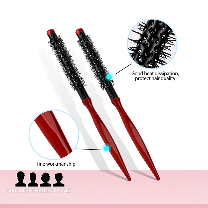  [AUSTRALIA] - Mini Quiff Roller Brush for Blow Drying and Curling 1/2 Inch Portable Travel Brush with Wooden Handle and Nylon Bristles for Short, Fine Hair Red