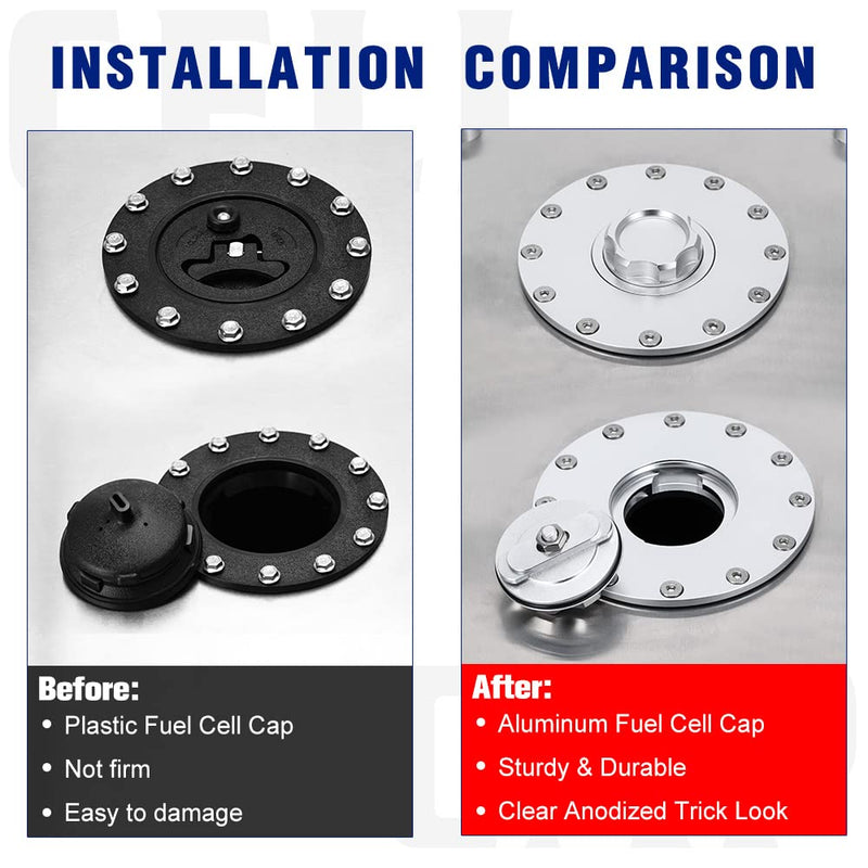PTNHZ Universal Billet Aluminum Fuel Cell Cap Embedded Auxiliary Oil Tank Cover Flush Mount With 12 Hole Cell Bung and Gasket Embedded Oil Tank Cover